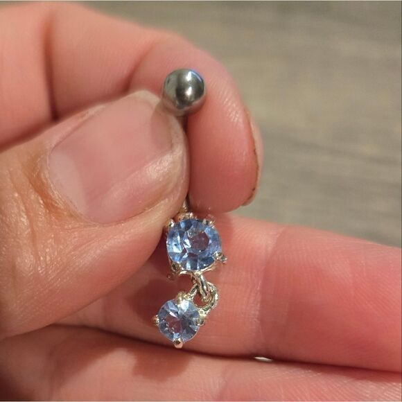 Vintage early 2000s belly button dangling ring blue stone 14 gauge - Picture 3 of 3